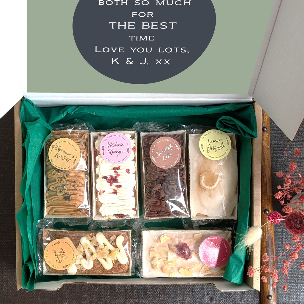 Personalised Any Text Six Mini Loaf Cakes Gift Box MixPixie