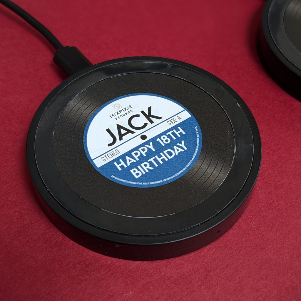 Personalised Wireless Phone Charger: Vinyl Record Style MixPixie