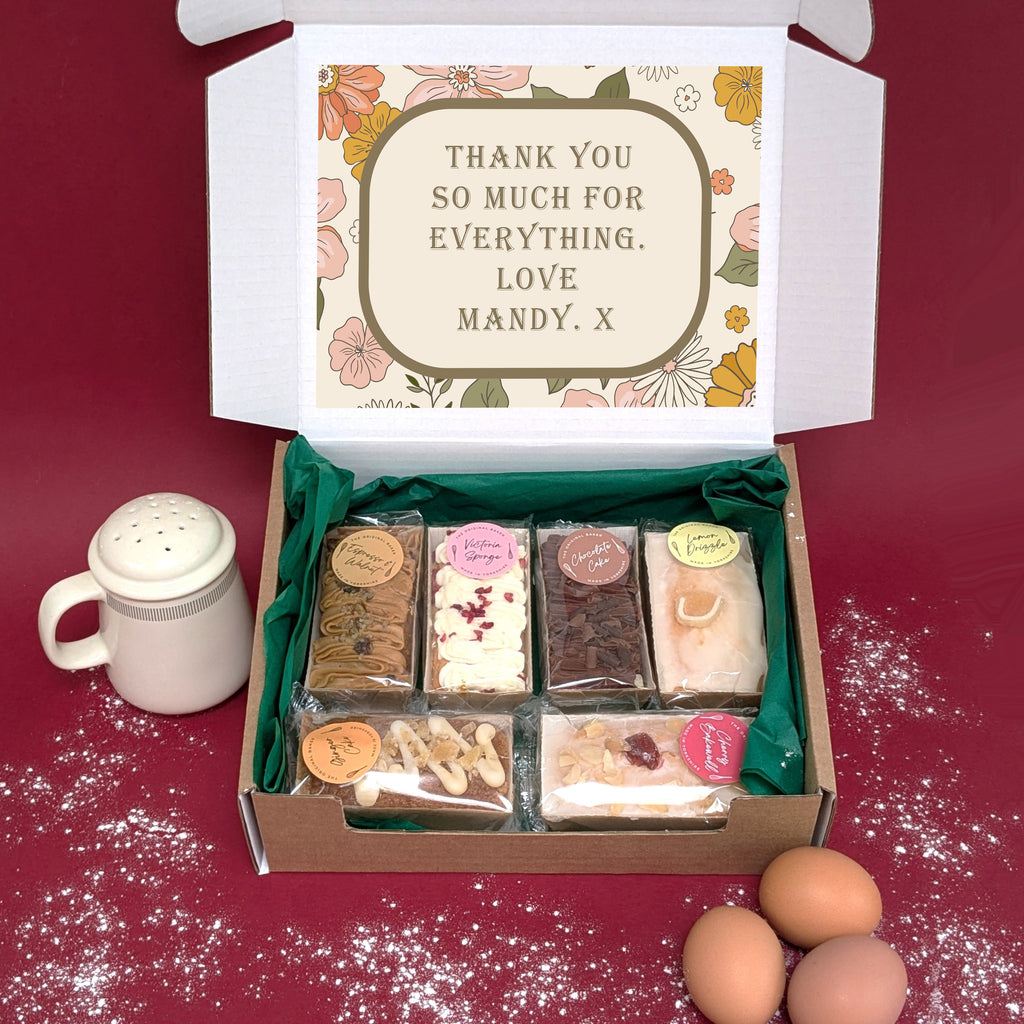 Personalised Any Text Six Mini Loaf Cakes Gift Box MixPixie