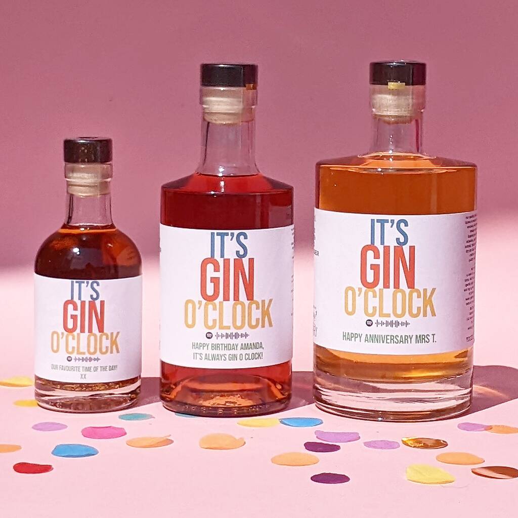 Personalised Gin O'clock Flavoured Gin With Music MixPixie