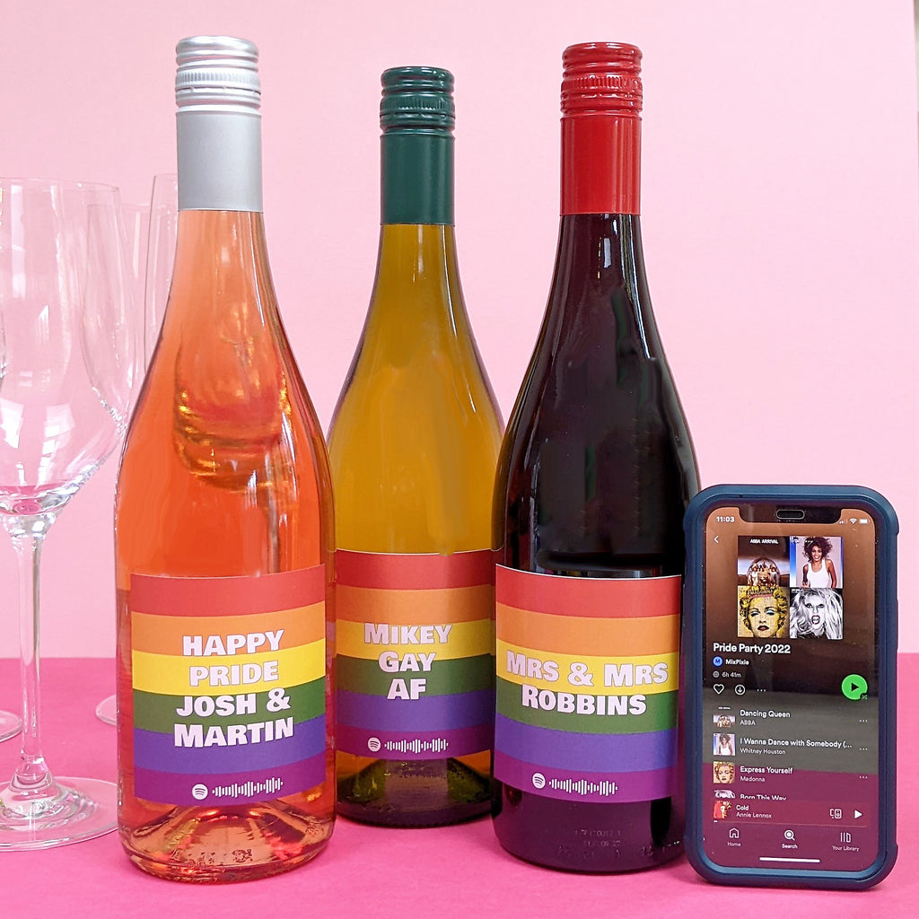 Personalised Pride Party Wine Bottle With Playlist MixPixie Limited