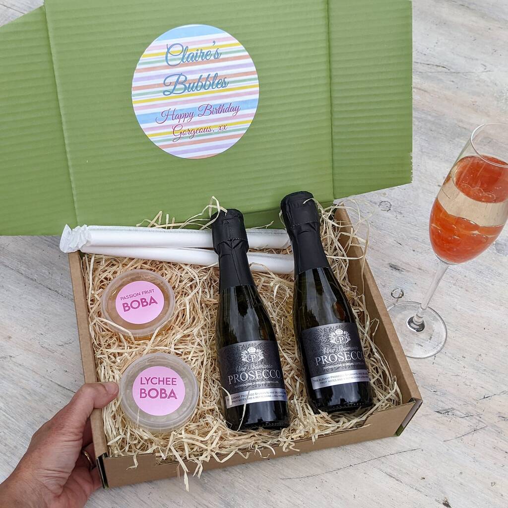 Personalised Prosecco And Boba Bubbles Giftbox MixPixie